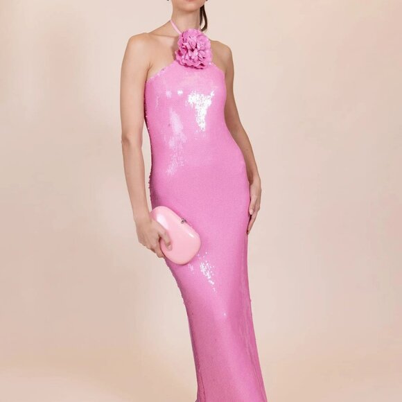 Rodarte pink floral-appliqué sequined gown - Picture 1 of 3